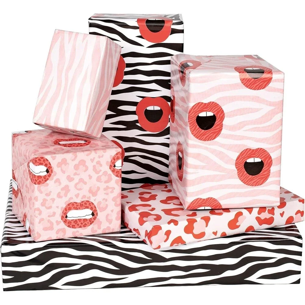 Set of 6 Printed Wrapping Paper - Hot lips, Zebra Stripes 27.5